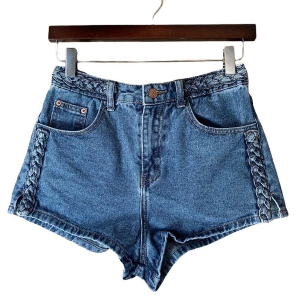 Pixie + Diamond High Rise Braided Denim Shorts
